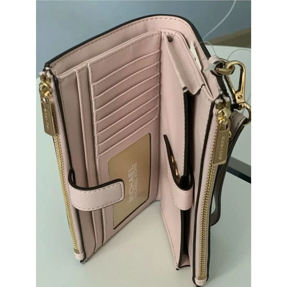 Michael kors Large Double Zip Wallet Brown with pink Wristlet in Signature Mk - Picture 4 of 6